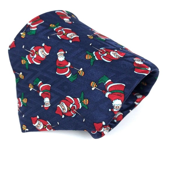 Cape Cod Neckwear Santa Claus Playing Golf CHRISTMAS🎄Tie Holiday Blue Necktie - Picture 2 of 7